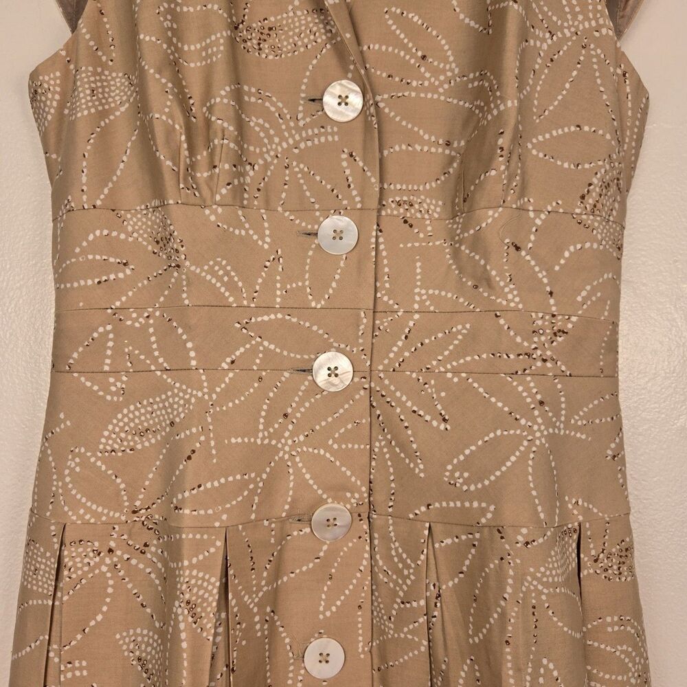 VTG 1950’s Style Liz Claiborne Fit N Flare Cotton Dress Size 4 Tan Floral 90's - Picture 5 of 9
